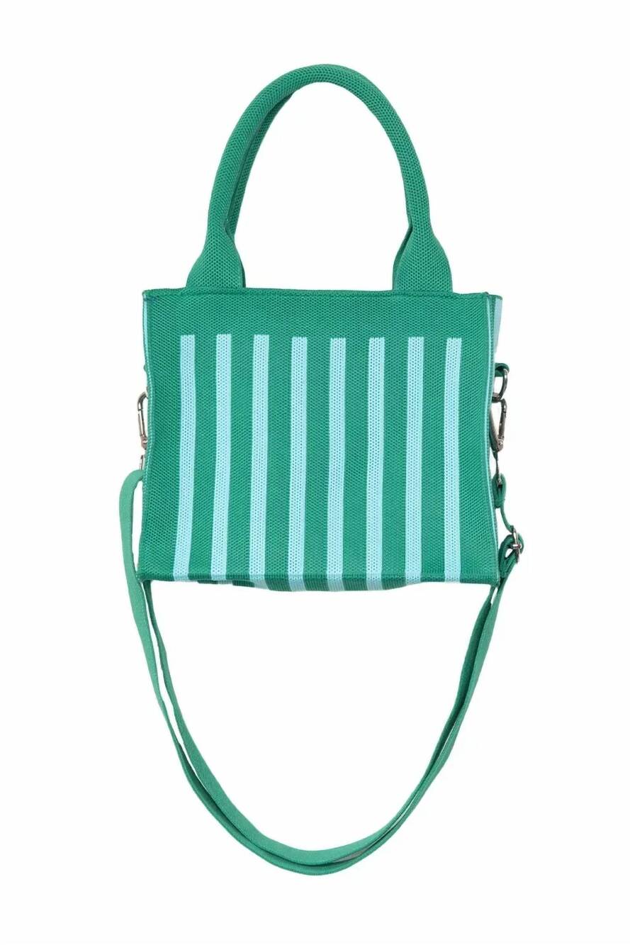 NEW KATYDID women's striped structured mini tote in green
